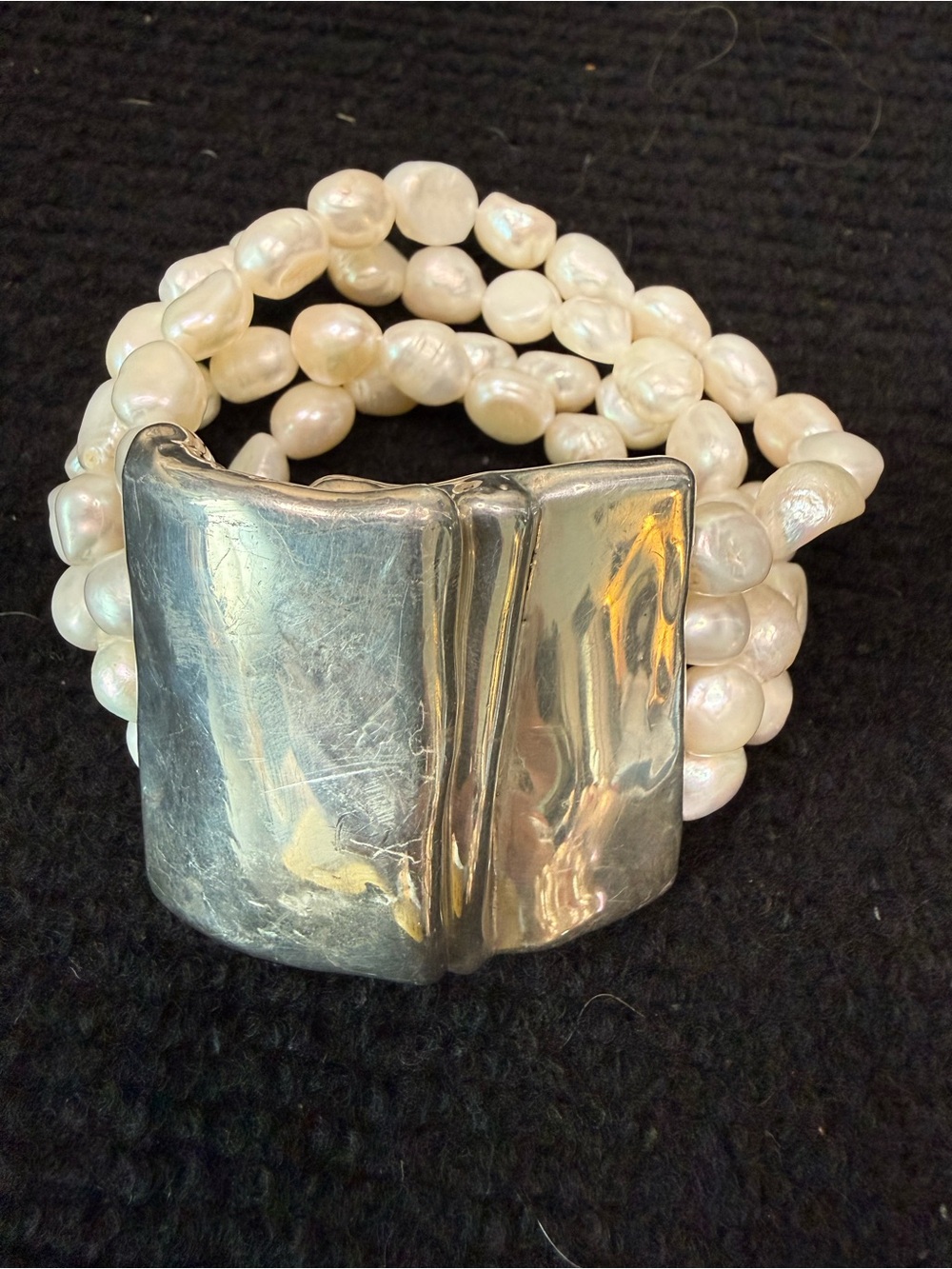 925 Sterling Silver Israel Fresh Water Pearl Electroform Magnetic Bracelet. E&L